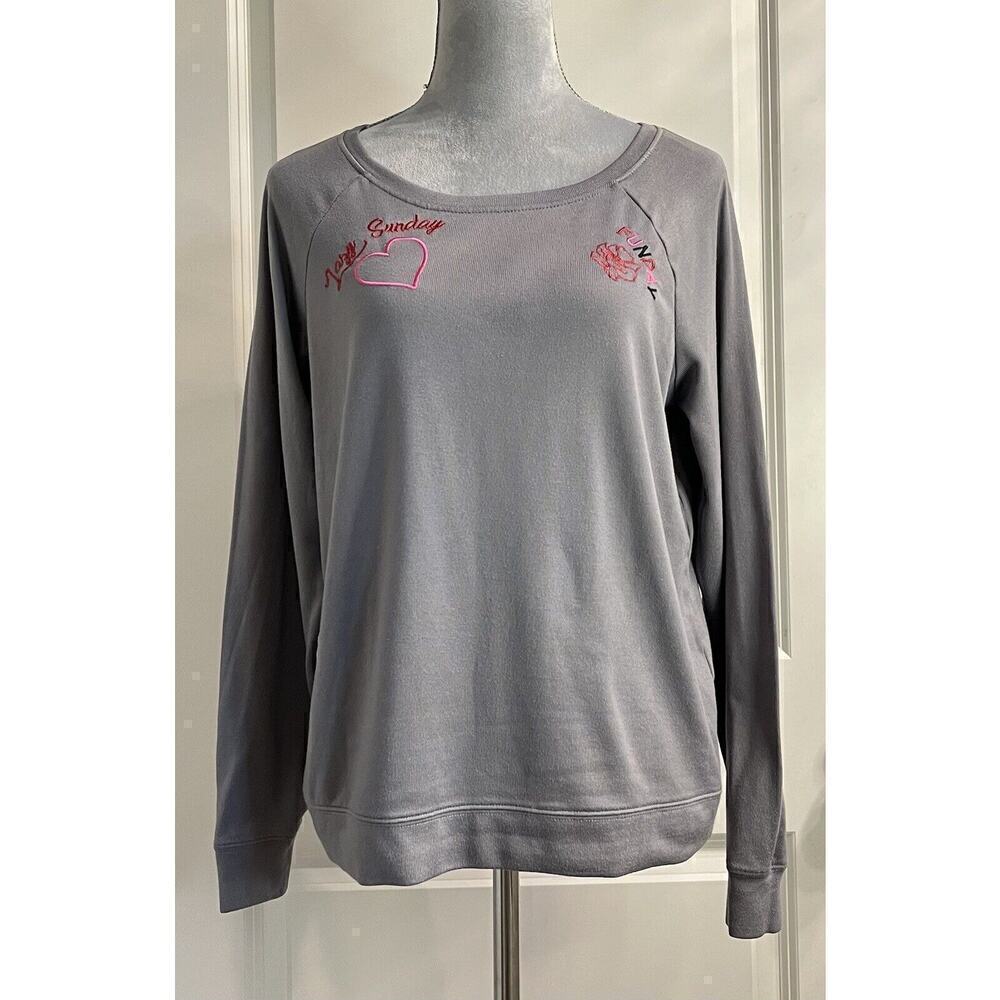 Embroidered Sweatshirt Gray M Lazy Sunday Funday Long Sleeve Soft Cozy Lounge